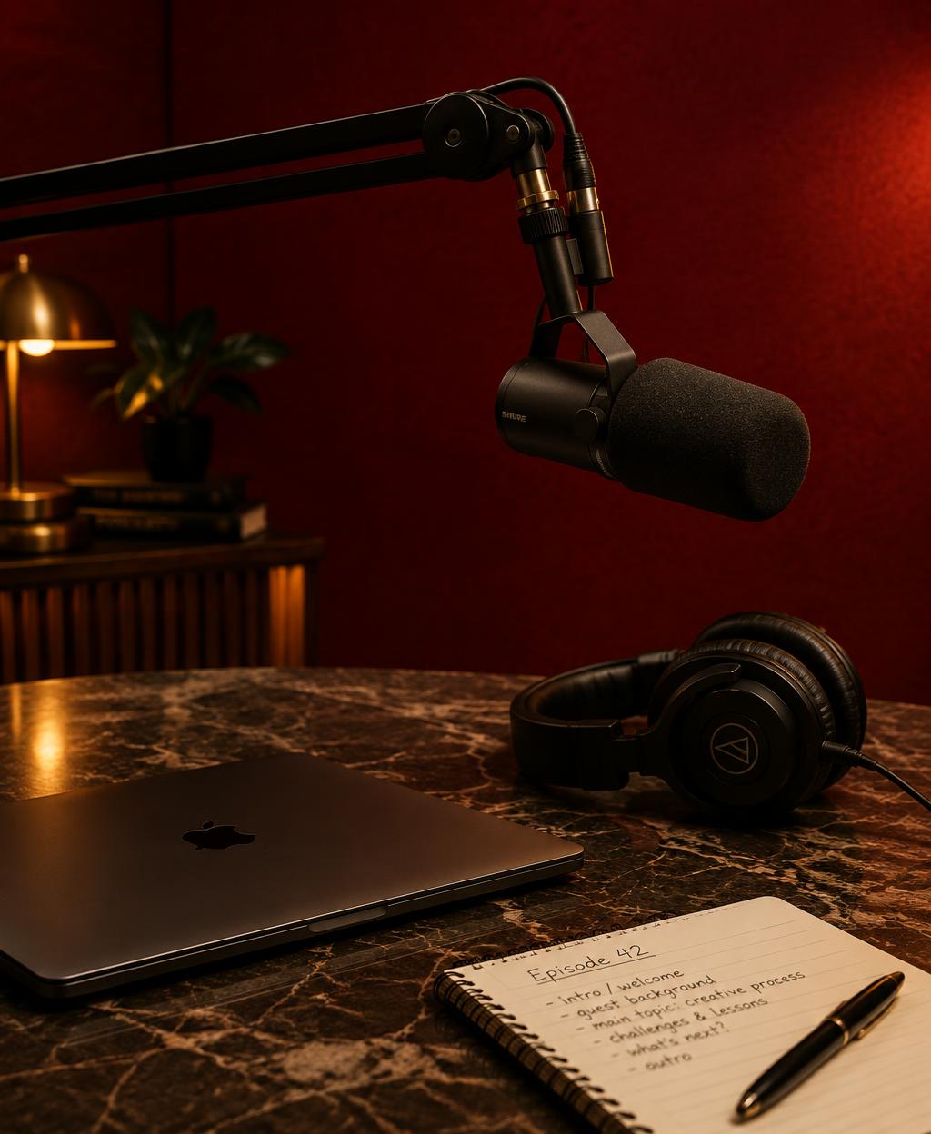 Microphone and waveform inside a voice recording studio